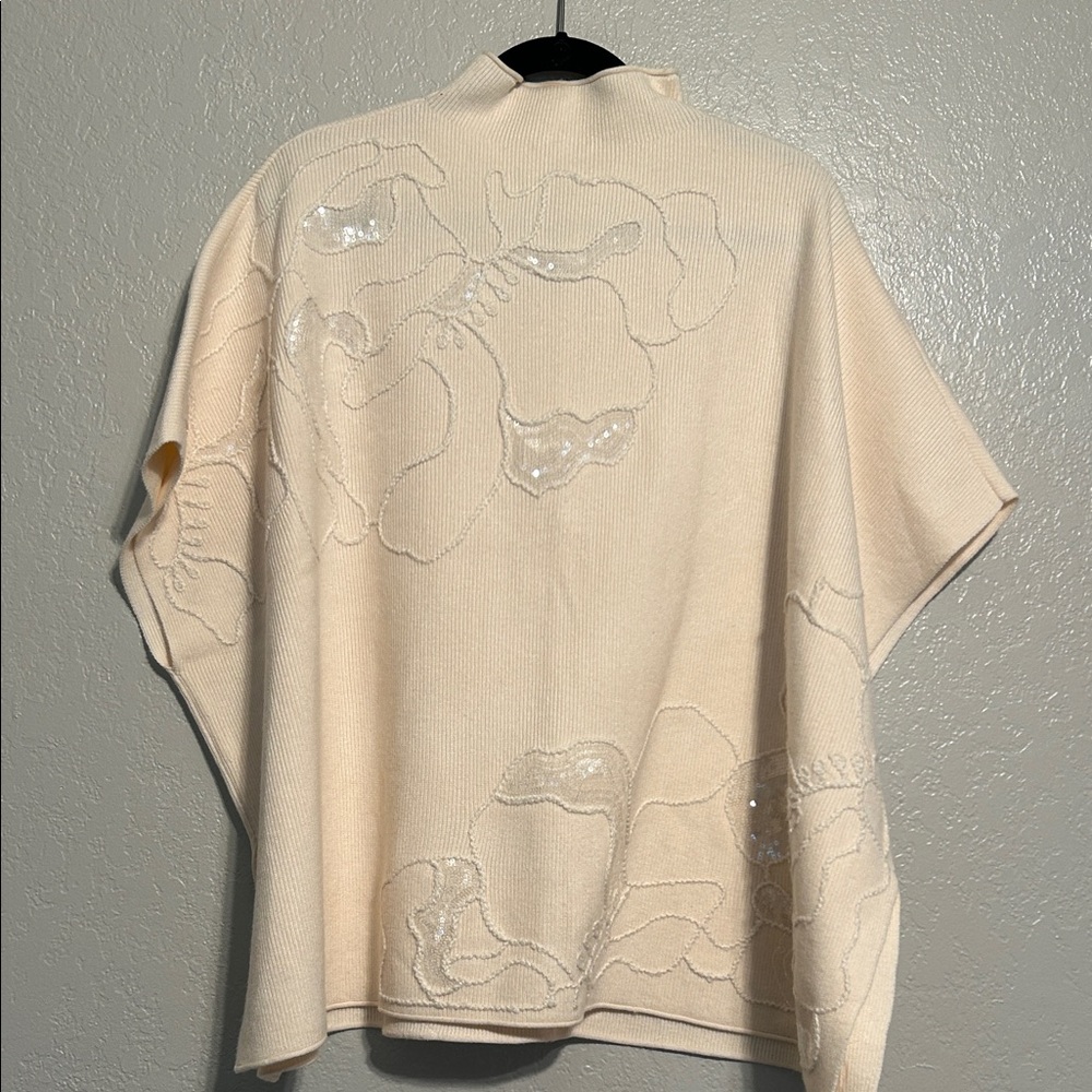 NWT Chico's Cream Poncho with Subtle Embroidery